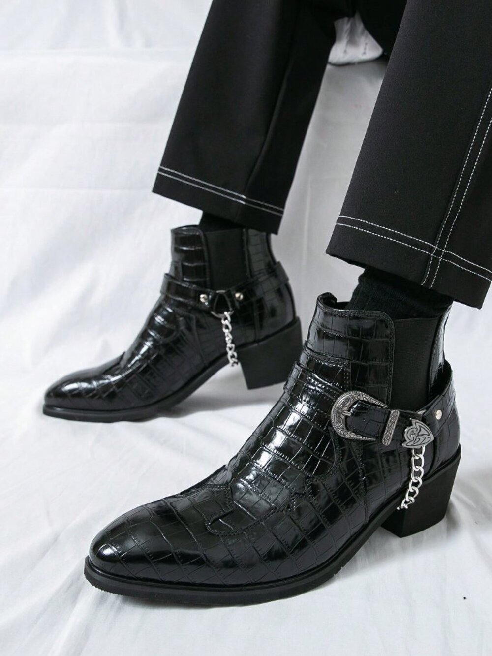 Black Business Men's Slip-On Pointed Toe Oxfords - Picture 7 of 10